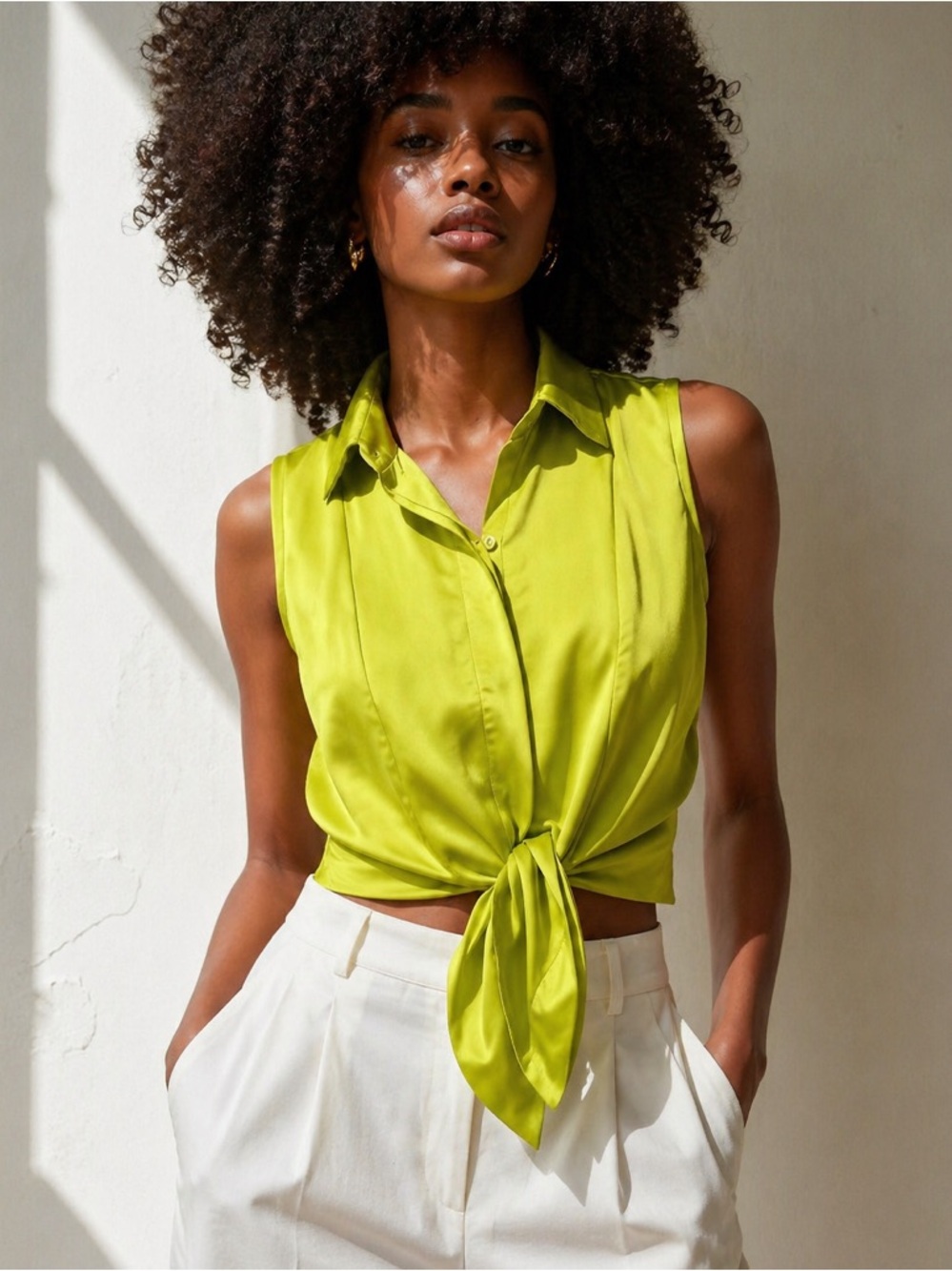 Amanda Laird Cherry Lime (south Africa) Green Sleeveless Blouse Cotton Blend
